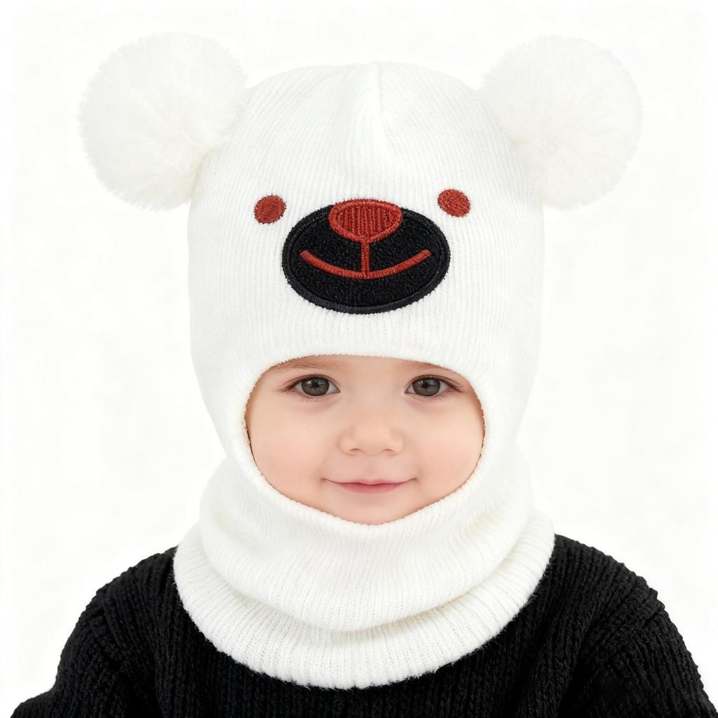 Kids' Autumn/Winter Pom-Pom Wool Hat with Ear Protection – Velvet-Lined, Windproof, Cute and Trendy for Boys and Girls