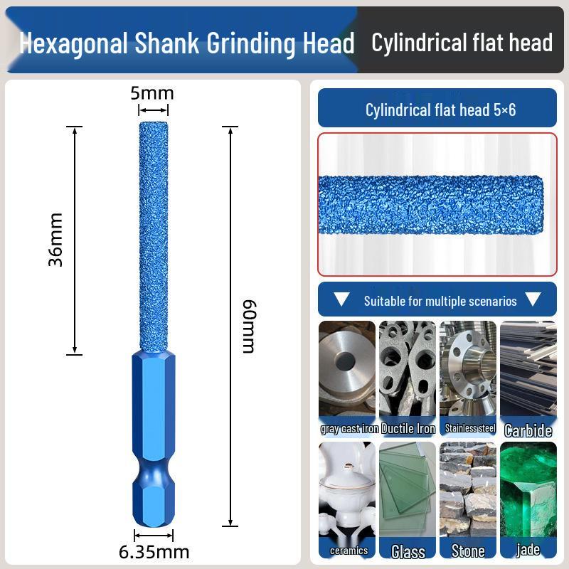 Hex Shank Diamond Grit Grinding Head for Hand Drills - Inner Hole Polishing & Milling Cutter Tool