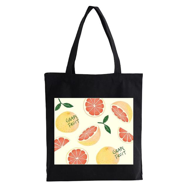 Fashion Kawaii Canvas Bag Summer Lemon Print Women Shoulder Bag White Large Capacity Reusable Shopper Bag Female Handbag