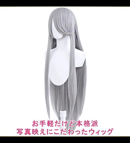 CaseEden Cosplay Wig, Smooth, Straight, Long, 100cm, Light Gray, White, Includes 2 Wig Nets