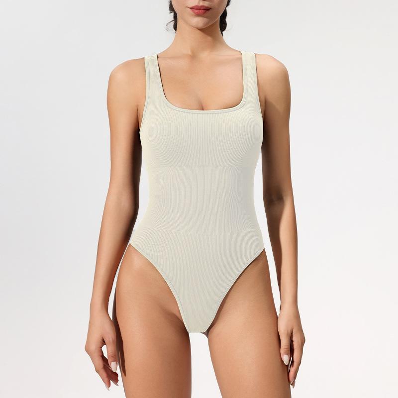 

Seamless Backless Sleeveless Square Neck Bodysuit for Women - European & American Fitness Style M брудно-білий