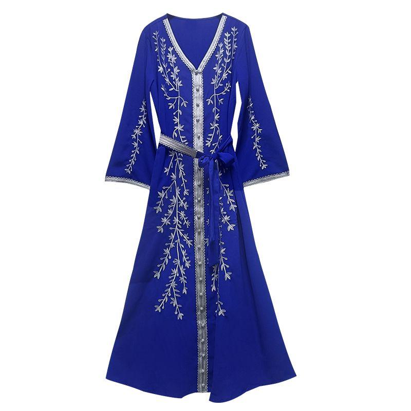 

Этнический стиль Дубай Арабский Большой размер Женская одежда Платье Blue(Single Dubai Robe) S