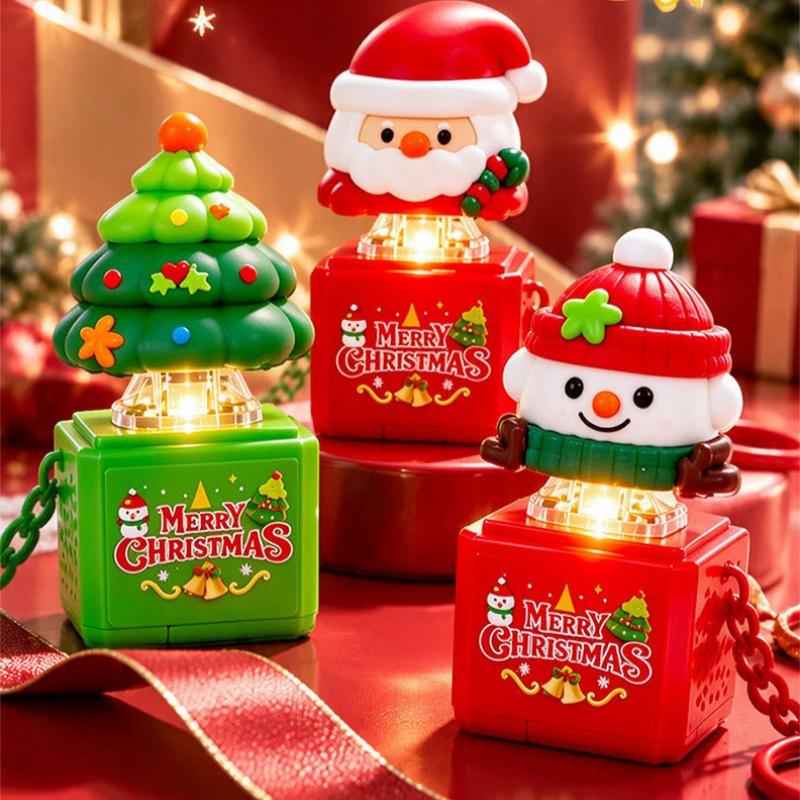 Light Up Santa Claus Stress Relief Keychain Voice Function Christmas Key Ring For Bag Pendant Xmas Party Small Gift