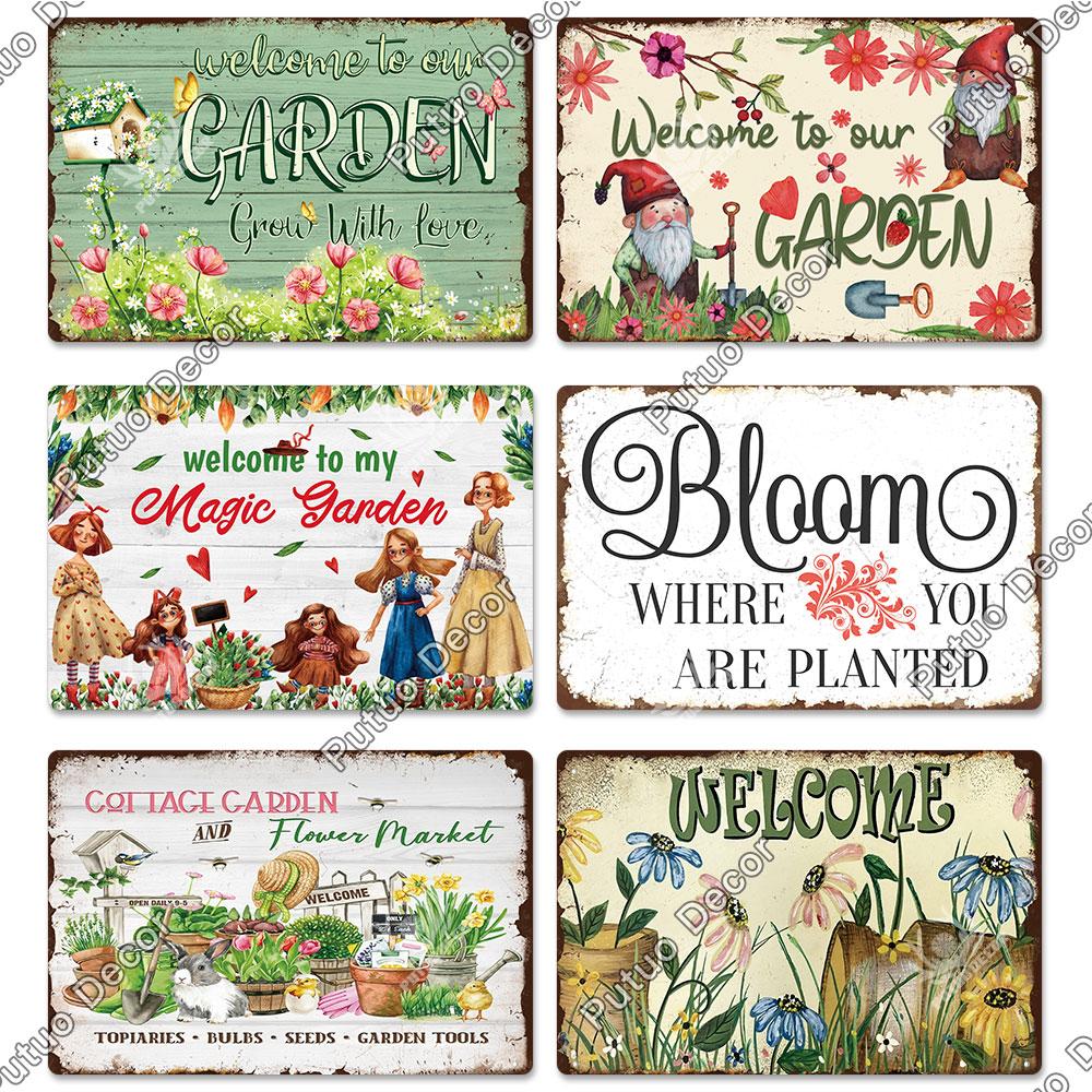 Putuo Decor Garden Vintage Tin Sign Plaques Metal Retro Posters Wall Art Decoration for Backyard Room Rustic Home Farmhouse Gift