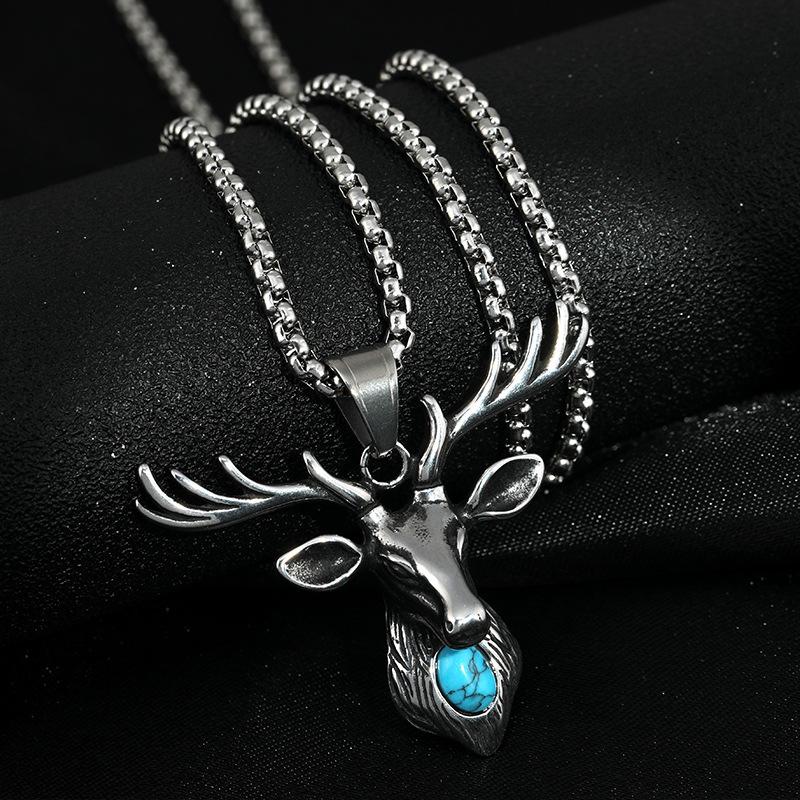 

Head Elk Retro Necklace For Men And Women Crafted From Sturdy Titanium Steel