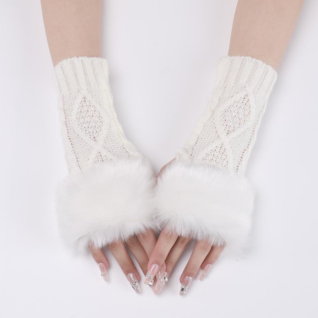 Diamond Shaped Short Gloves for Women Knitted Warm Half-finger Arm Sleeves
