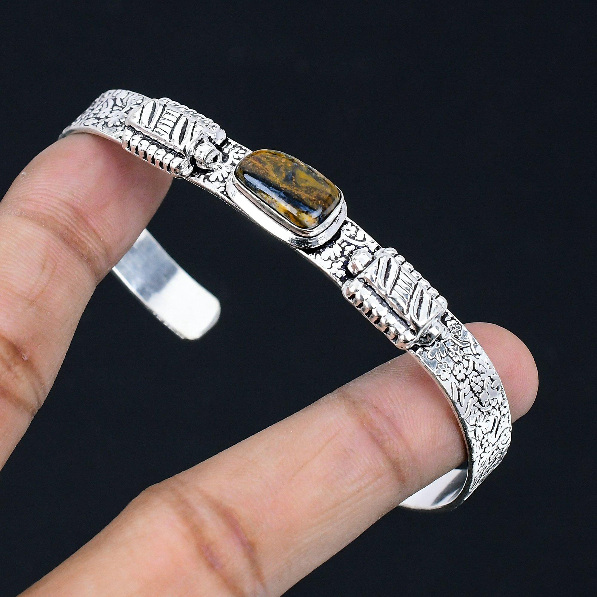 

Pietersite Gemstone Birthday Sister Elegant Unique New Bangle Jewelry 925 Silver Adjustable