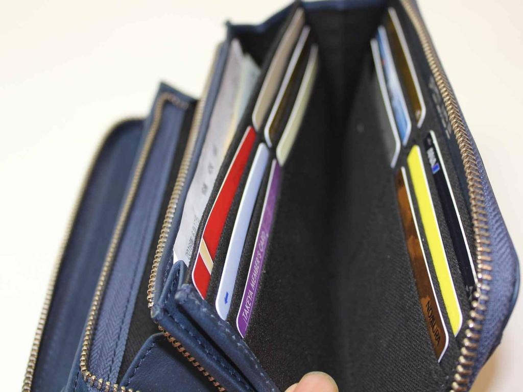 Police Long Wallet with Zipper, Wrinkled Leather, Italian Brand, Luxury (Navy)