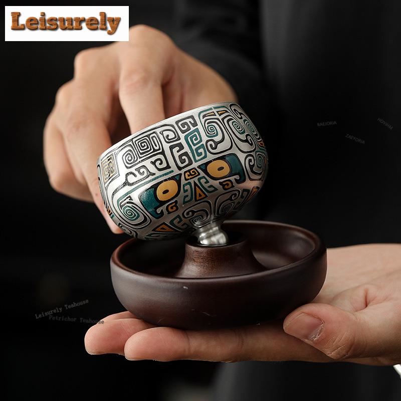 88ml Gilt Silver Rotating Teacup Handmade Tea Bowl Jug Tea-tasting Smelling Cup Chazhan Master Cups Green Tea Teaset Accessories