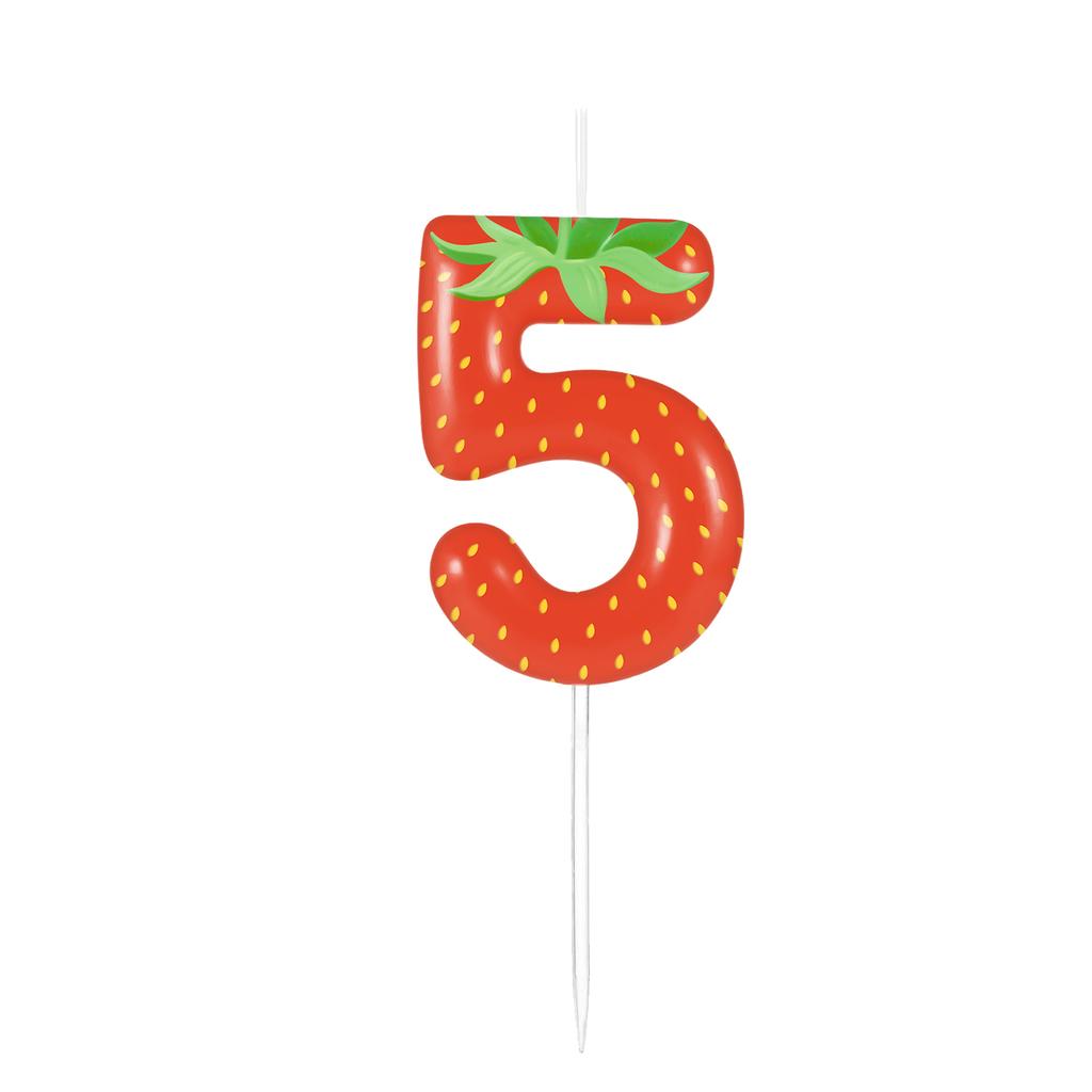 Number 0-9 Red Strawberry Birthday Candle Gifts for Girls,Fruit Themed Candle Cake for Birthday Gifts Celebration Party Supplies