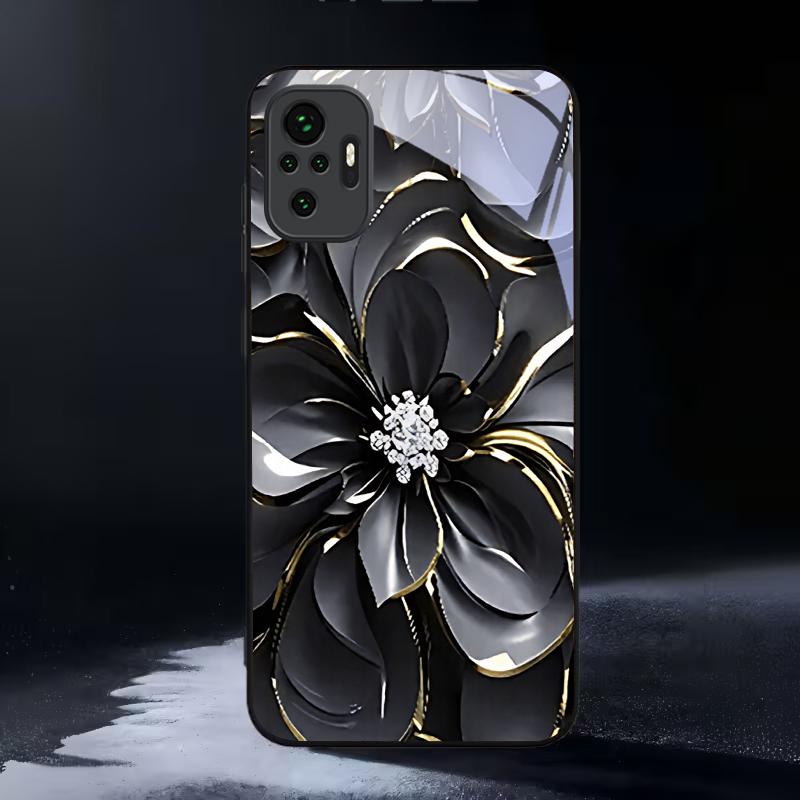 Midnight Gilded Petals Black Glass Phone Case For Redmi Note 13 Pro+ 14 Pro 8 9 9S 12S 10 Pro 11 12 A3 12 13 K60 Ultra 14C Cover