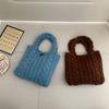 Creative Multicolor Twists Knitted Handbag Soft Cow Horn Button Weave Woolen Bag Large Capacity Cute Knitted Wrist Bag Travel
