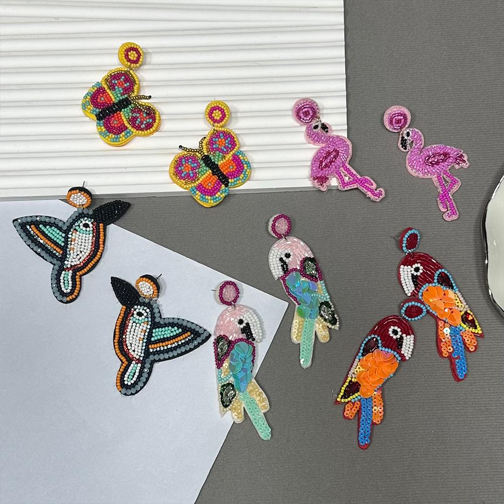 AHAYA Lifelike Animal Earrings 3D Butterfly Parrot Design Dynamic Dangle Vintage Women's Jewelry Unique Personality Statement