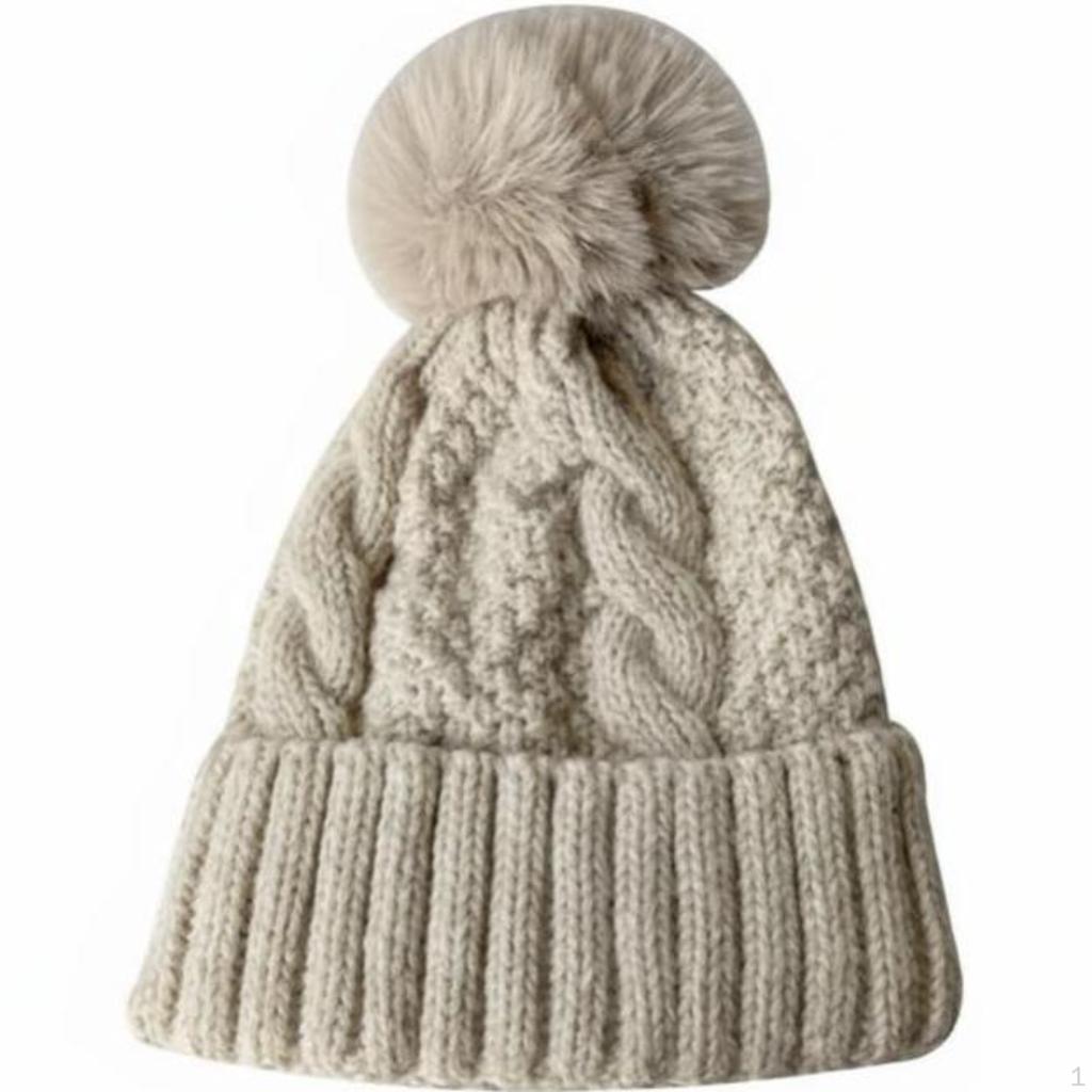 Fleece Lined Knit Hat, Warm Winter Hat for Women, Soft Thick Cap One Size Beige