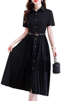 Chubikime Women’s Short-Sleeve Collared A-Line Shirt Dress with Belt