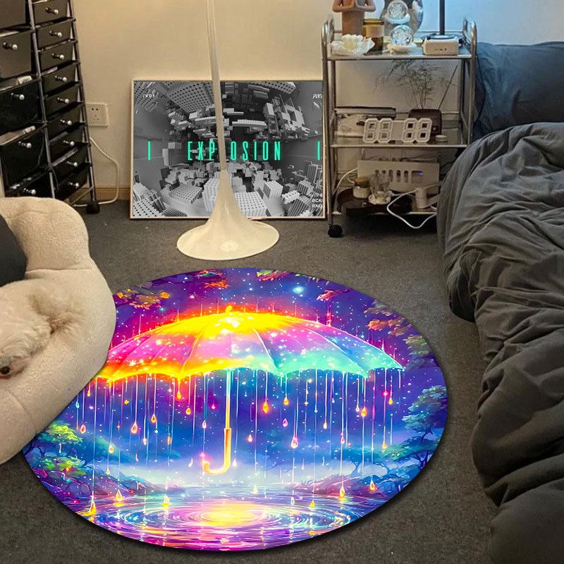 Cozy Round Starry Multicolor Carpet, Non-Slip Floor Mat for Dining Room