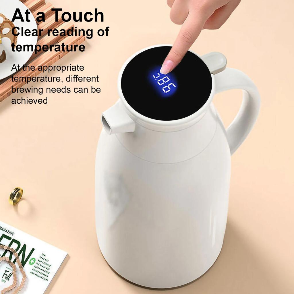 1L Thermosflasche Glasinnenteil Vakuumflaschen Große Kapazität Wasserflasche Küche Thermokanne Haushalt Digitales Display Kaffee