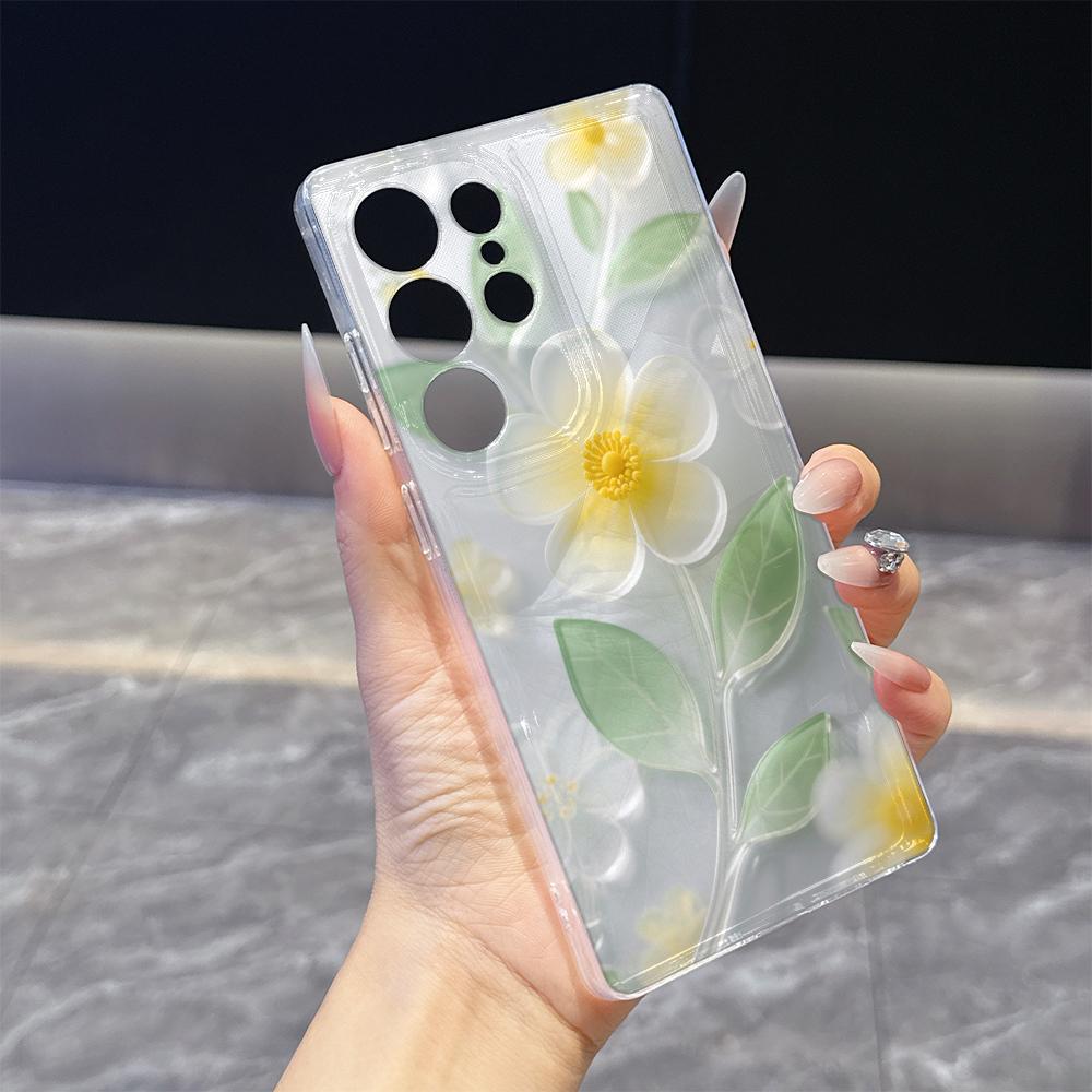 Translucent Yellow Flower Phone Case for Samsung Galaxy S26 S25 S24 S23 S22 S21 S20 FE Plus Lucency TPU Protection Cover