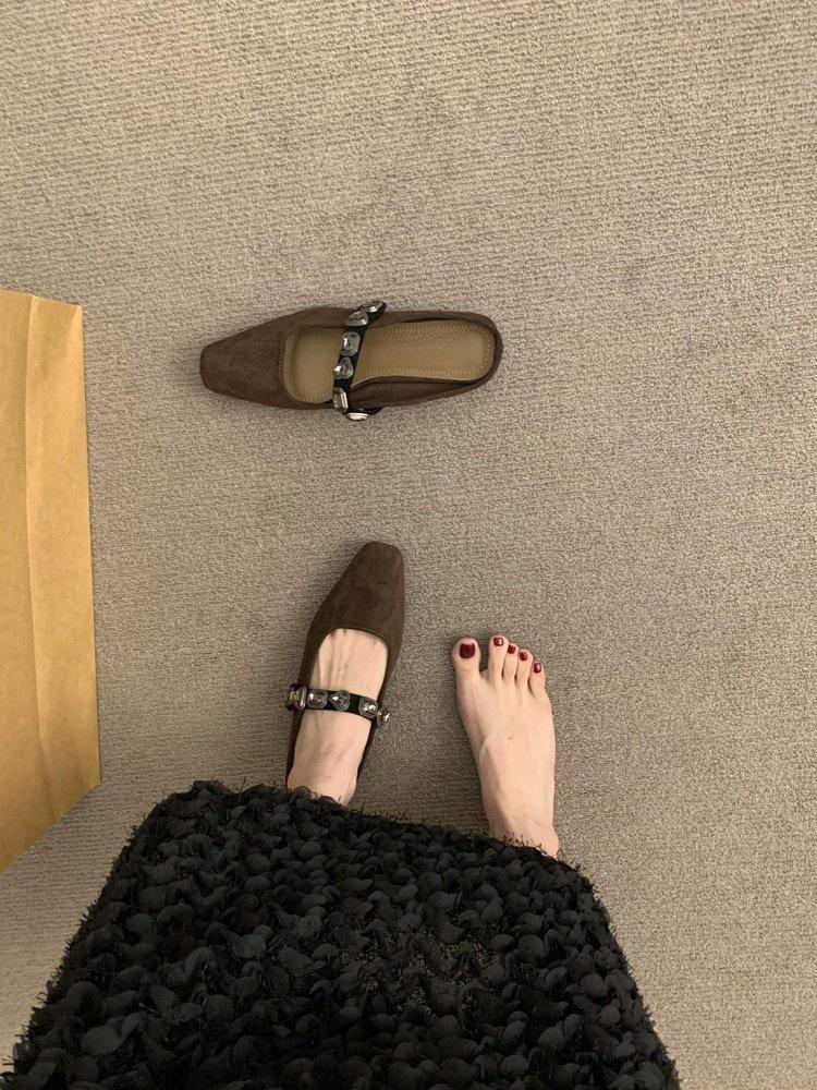 

Нишевый дизайн полушлепанцы новый темперамент элегантные стразы квадратный носок туфли-педали 40 коричневый