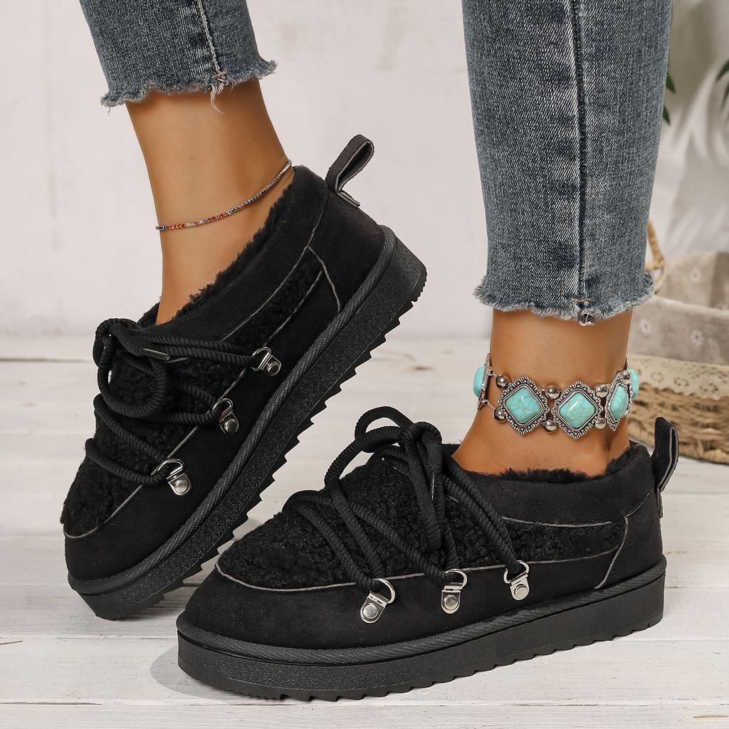 Winter Lace-up Comfortable Large-size Snow Boots Fashionable New Round Toe Thick Sole Non-slip Casual Walking Boots for Women