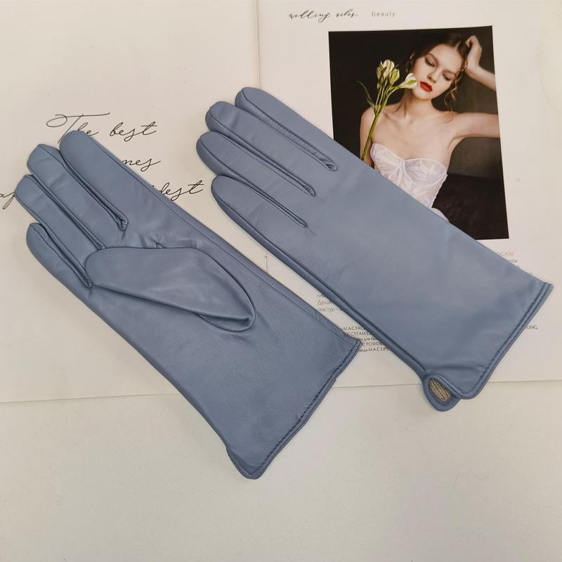 Ladies Sheepskin Gloves Classic Solid Color Versatile Leather Spring Knit Lining Cycling Driving Gloves Autumn