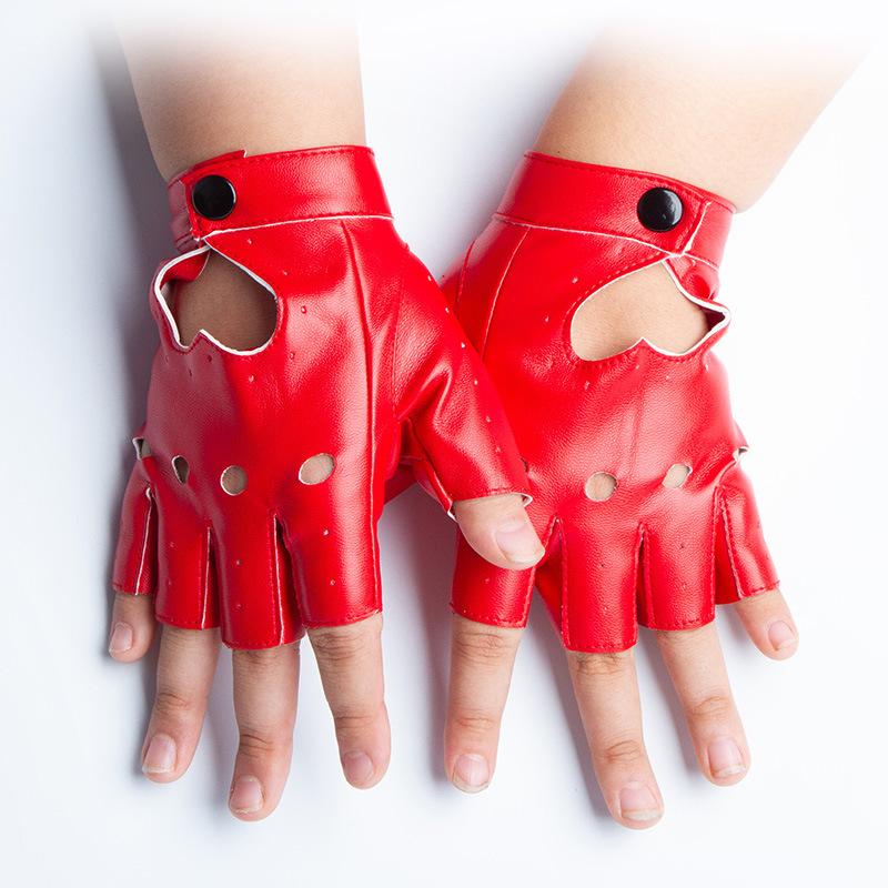 Nightclub Pole Dance Performance Gloves Female Patent Leather Half Fingered Star Dress PU Imitation Leather Peach Heart Rivet Street Dance