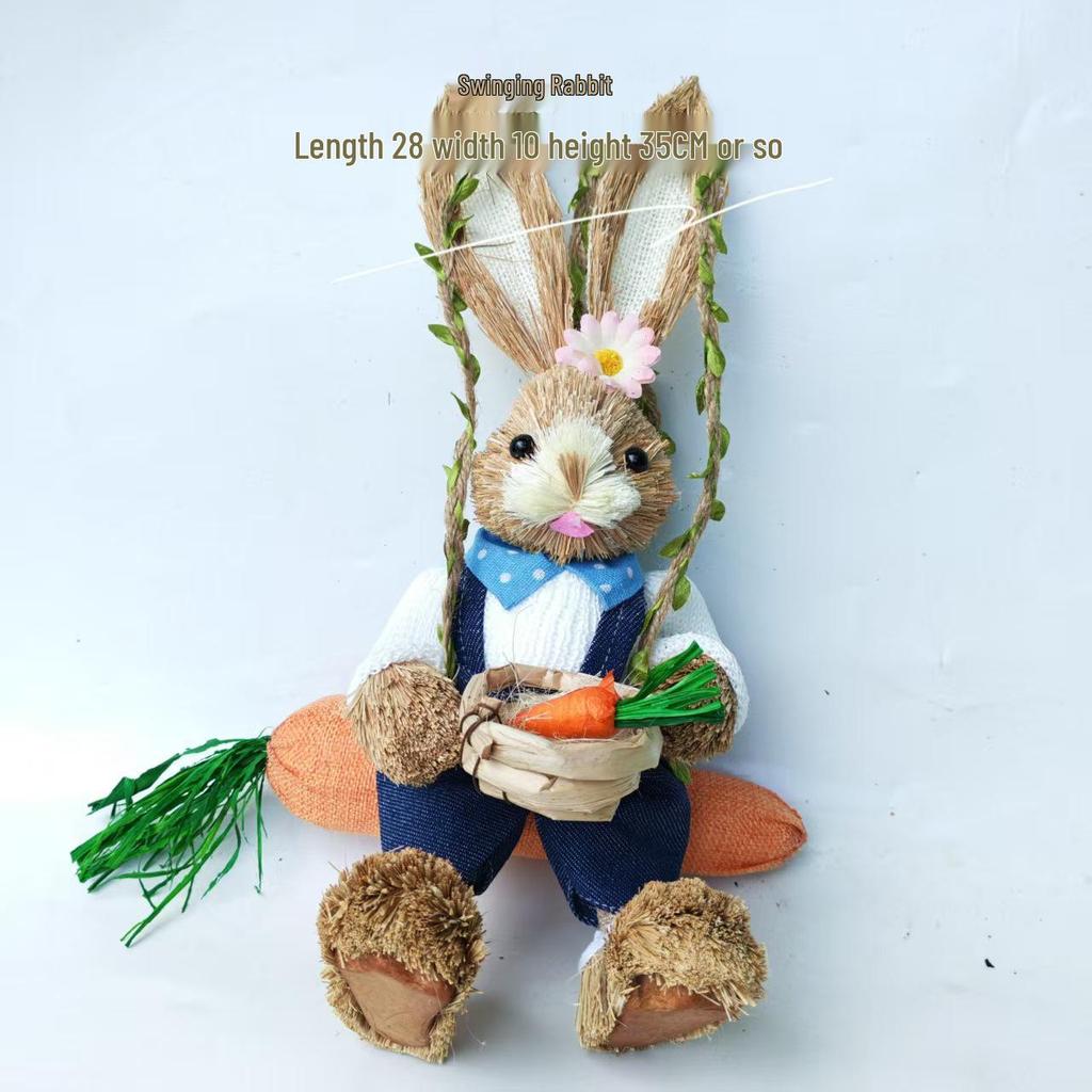 Handmade Straw Woven Rabbit Ornament - Cute Mori Style for Christmas & Easter