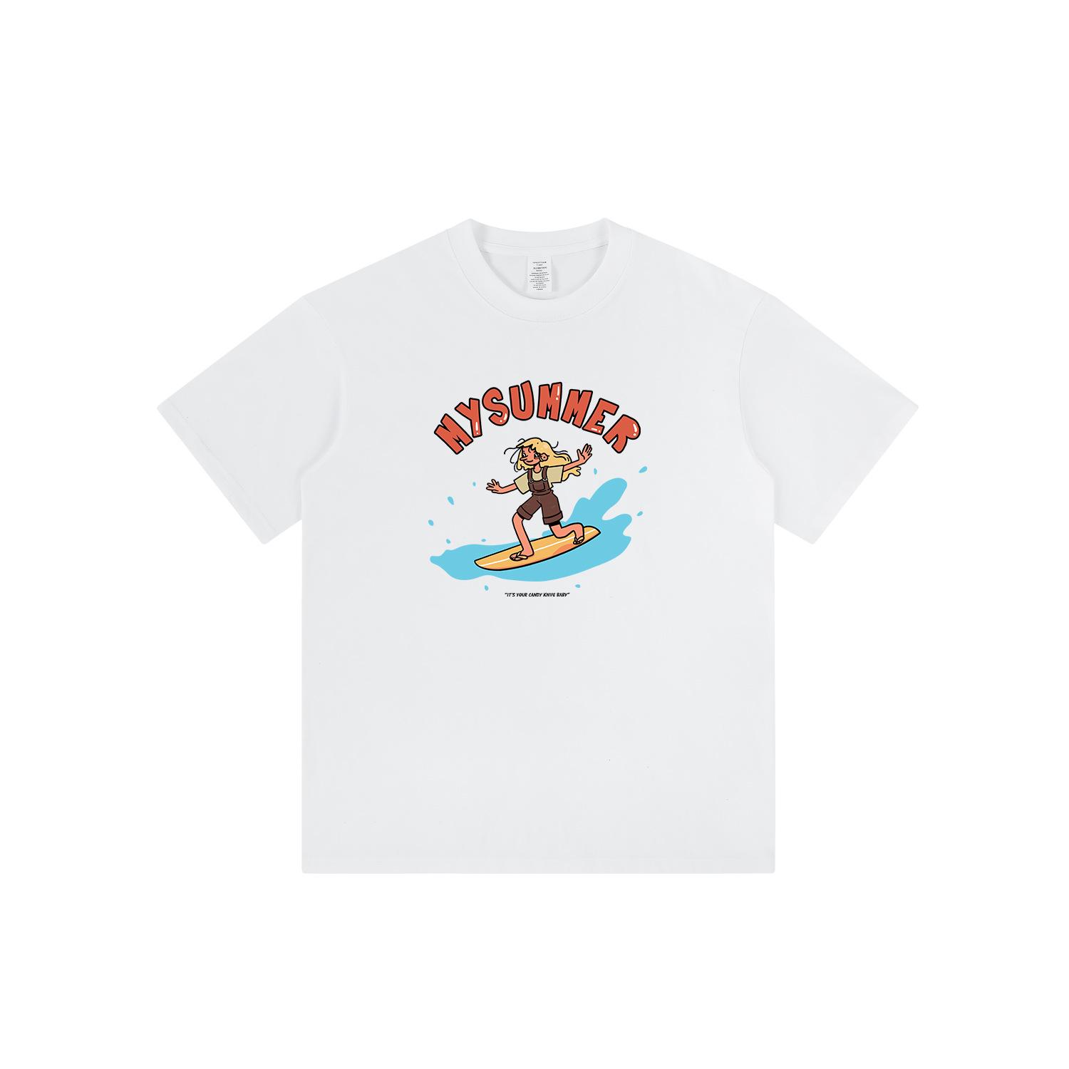 

Minimalist Surfing Girl Print Oversized Cotton Crew Neck T-Shirt L бежевий