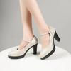 High Heels Platform Pumps 2024 Spring New Fashion Buckle Solid Black Shoes Woman PU Leather Waterproof Shoes Femme 35-41