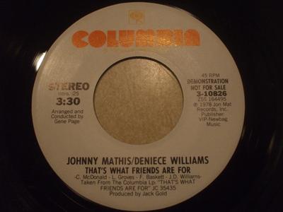7inch Record JOHNNY MATHIS  DENIECE WILLIAMS  Thats What Friends Are For  310826PROMO Columbia 1978 US SoulFunk Used