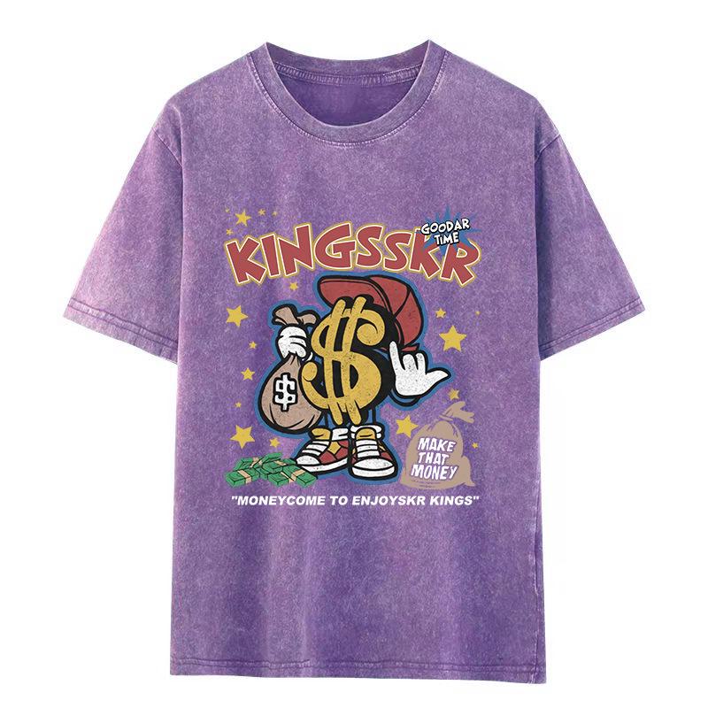 2026 Summer Men's Retro Short Sleeve Washed T-Shirt - Versatile, Trendy Print, Loose Fit