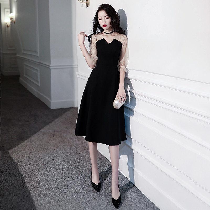 Black evening dress femininity can usually wear high-end socialite small French annual meeting birthday dress