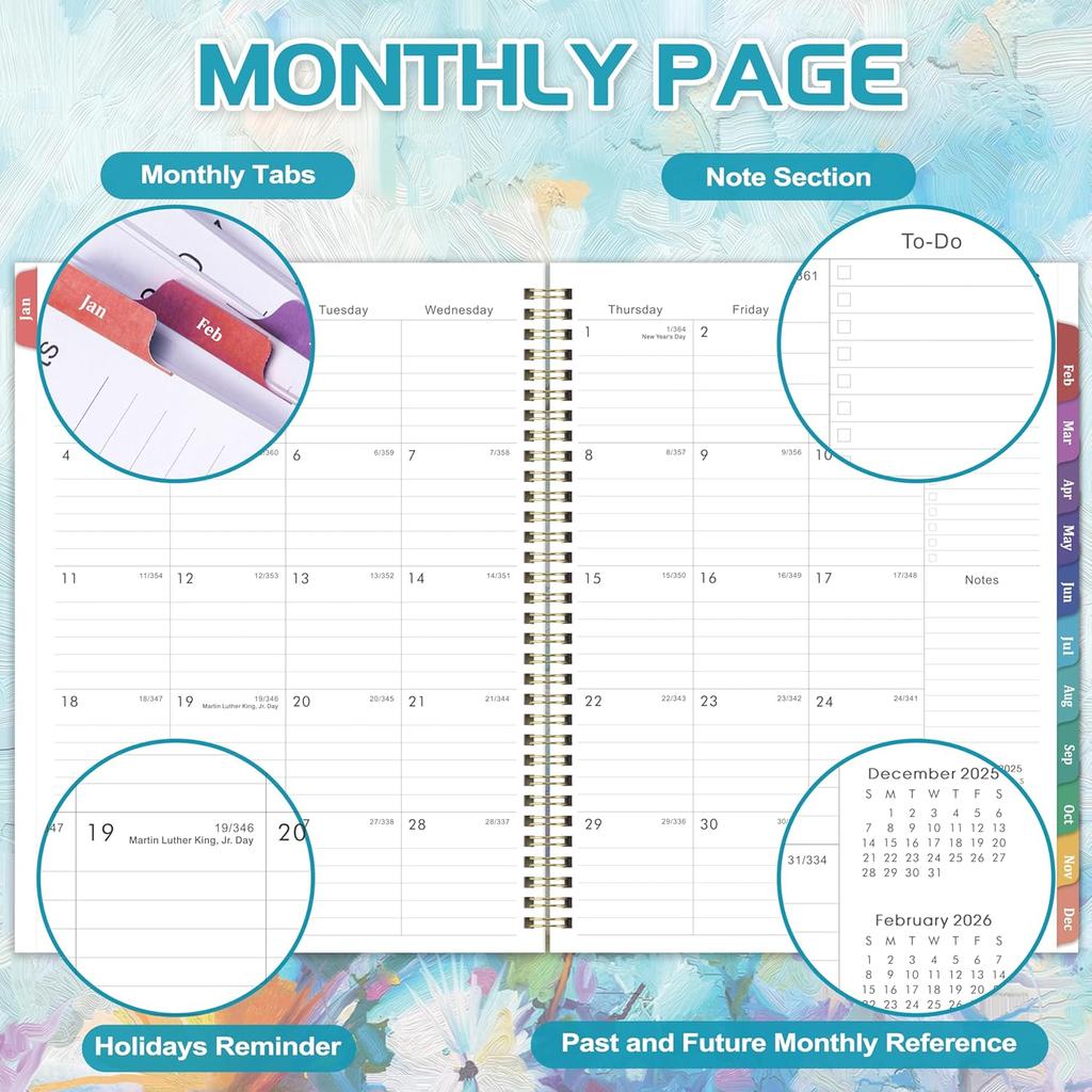 2026 Planner - 2026 Planner Weekly and Monthly, January 2026 - December 2026, 8.5" x 11", Calendar Planner 2026 with Colorful Monthly Tabs, Twin-wire