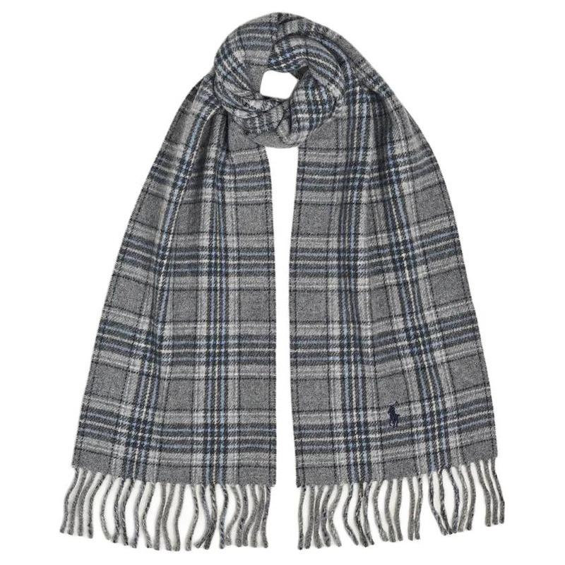 Polo Ralph Lauren Check Pattern Decoration Wool Nylon Wool Scarf Men's Gray Pc0945015