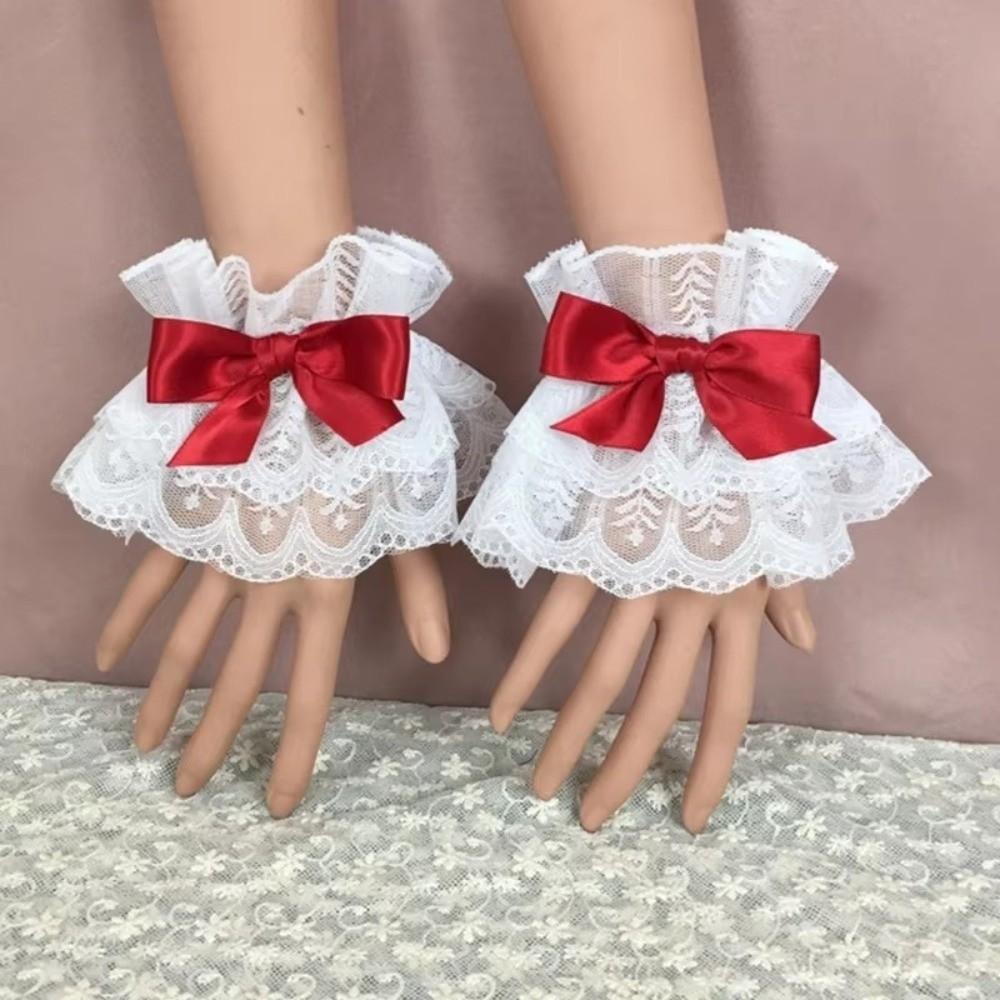 1Pair Ruffled Wrist Cuffs Lace Maid Cosplay Bracelet Sweet Hand Sleeve Lolita