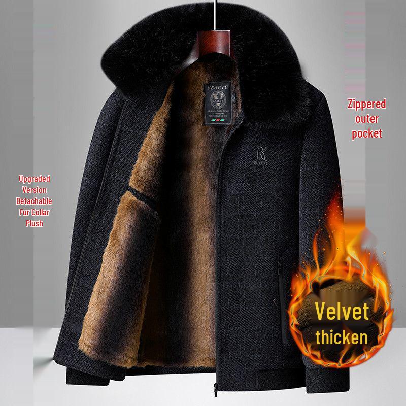 Men's Winter Plush Wool Coat, Warm Long Chenille Jacket for Middle-Aged and Elderly