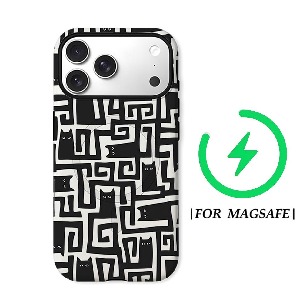 Maze Black Cat Phone Case for IPhone 17AIR 16E 16 15 14 13 12 11 17 Pro Max Plus Double-layer Back Cover