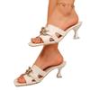 2026 Fashion Plus Size Chain High Heel Sandals - Women's Square Toe Single Strap Casual Slides