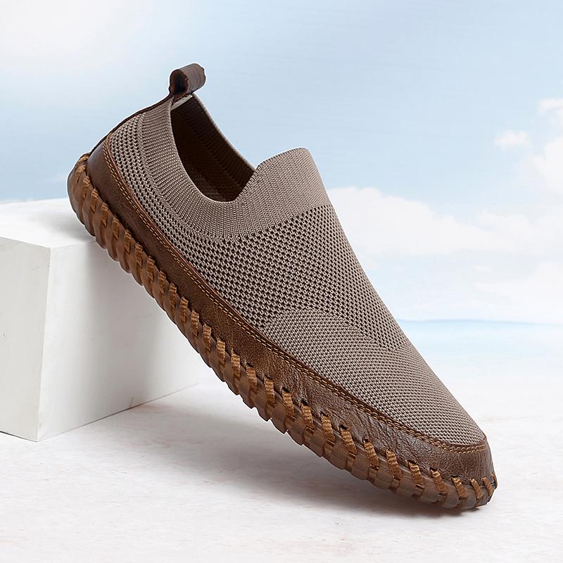 Fashion Breathable Leather Men's Mesh Shoes Summer Slip on Loafers Men Casual Leather Shoes Hot Sale Driving Shoes Breathable Sneakers