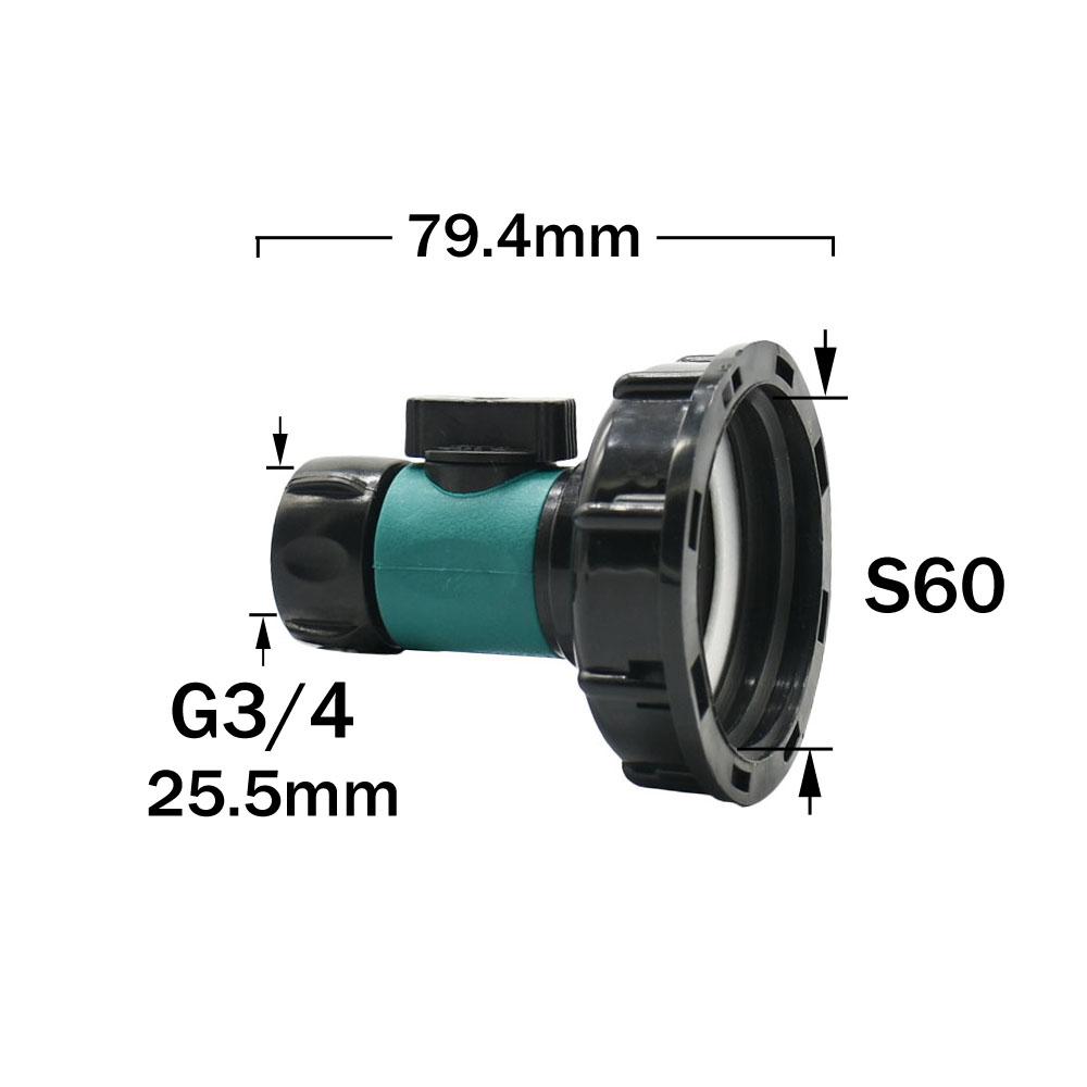 

S60X6 to 3/4 Thread IBC Tank Adapter 16mm Nipple Tap Valve Coarse Thread Outdoor Rainwater Bucket Connector Faucet Tank Fitting