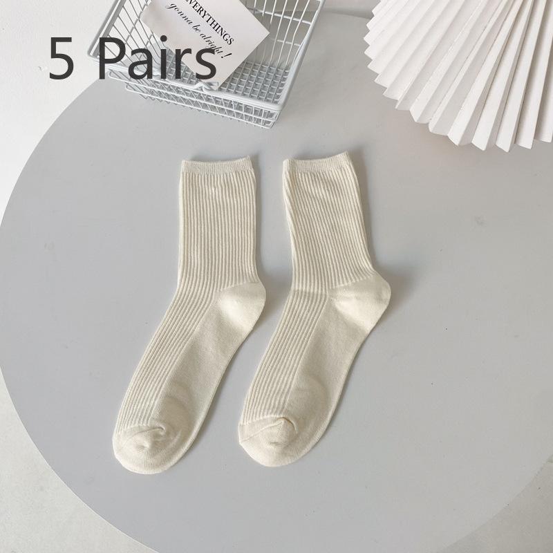 

5 пар женских носков весна-осень, новые однотонные длинные носки с ворсом 5 Pairs слоновая кость