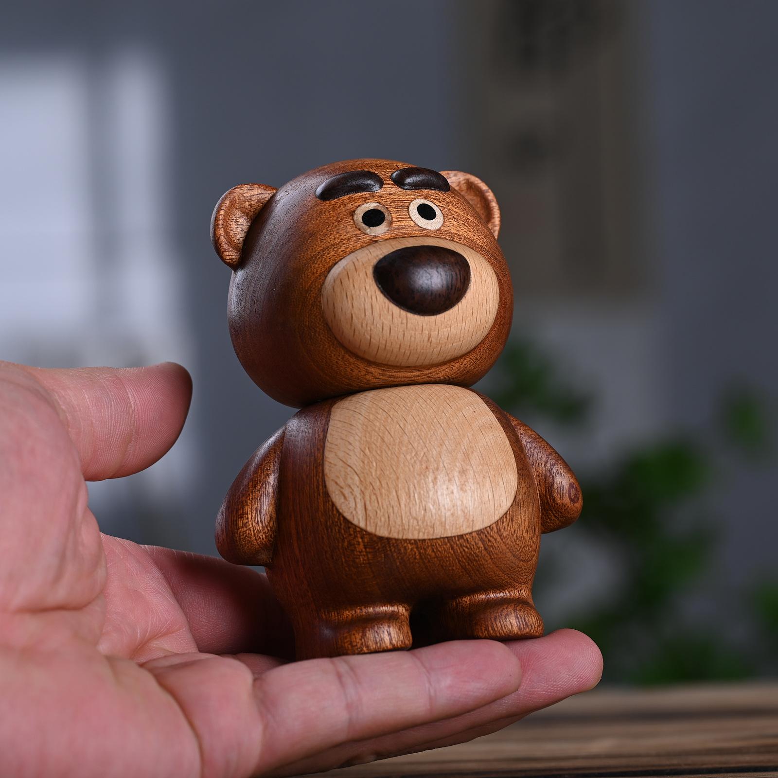 

Miniature Solid Wood Carving Cute Little Bear Statuette Toothpick Jar 4.13 Wooden Crafts Table decoration and accessories Gift