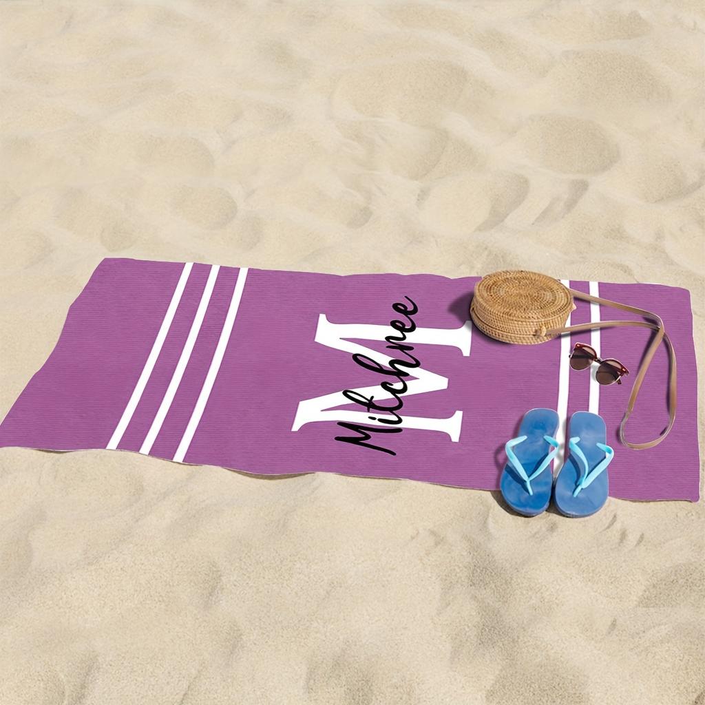 Personalized Striped Beach Towel Custom Name/Logo Oversized Microfiber Towel Summer Party Gift for Beach Swimming Bath Sports