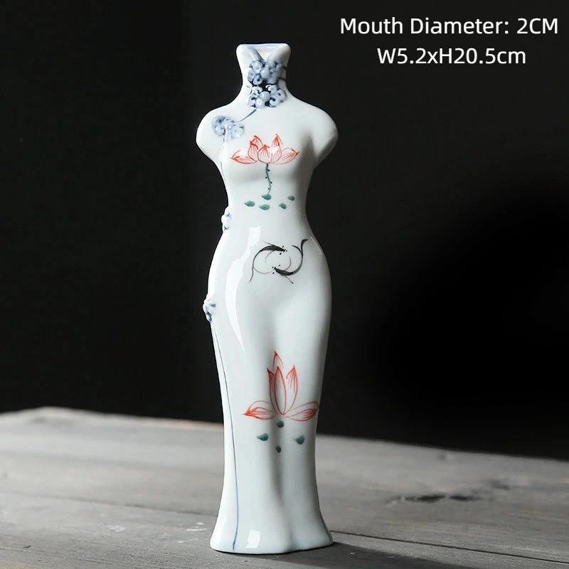 Handmade Hand-Painted Ceramic Qipao Vase – Chinese Style Home Decor Ornament
