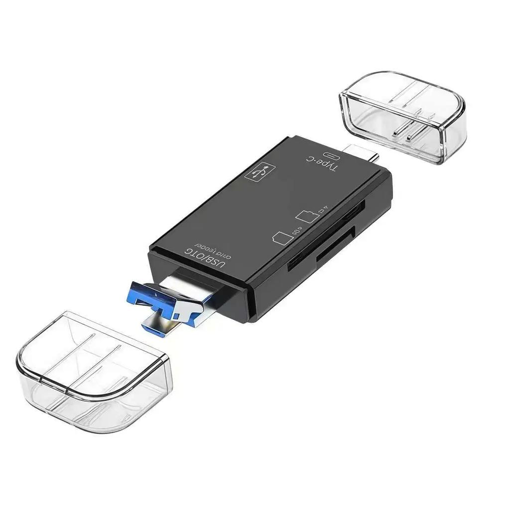 6-in-1 Type-C USB Card Reader, Flip Cover to Micro Adapter for Smartphones and Computers, USB2.0 OTG Card, with A and C Types