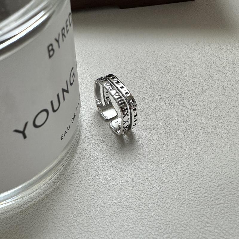 Korean Roman Numeral S925 Sterling Silver Square Ring, Minimalist INS Style