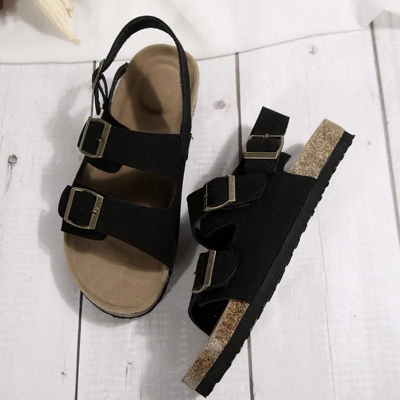 Fashion 2024 New High Quality Women's Sandals Open Toe Beach Outer Wear Buckle Decorated Solid Color Flat Shoes for Women Zapatos Mujer