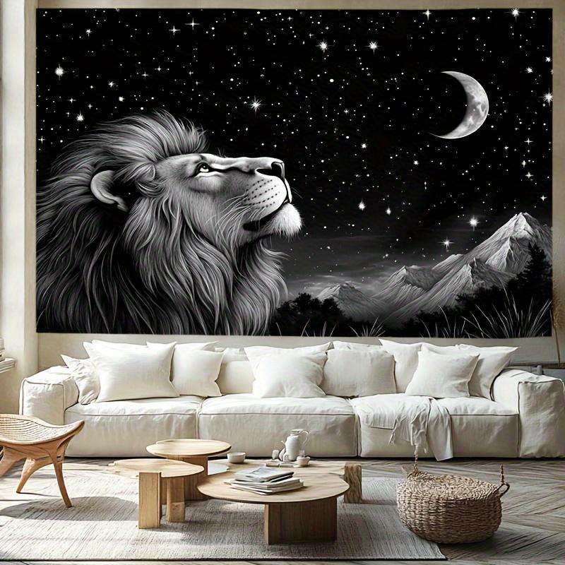 VIKAMA 1pc Stylish Lion Tapestry Space Stars And Moon Wall Hanging Elegant Black Wall Tapestry Bedroom And Living Room Decor