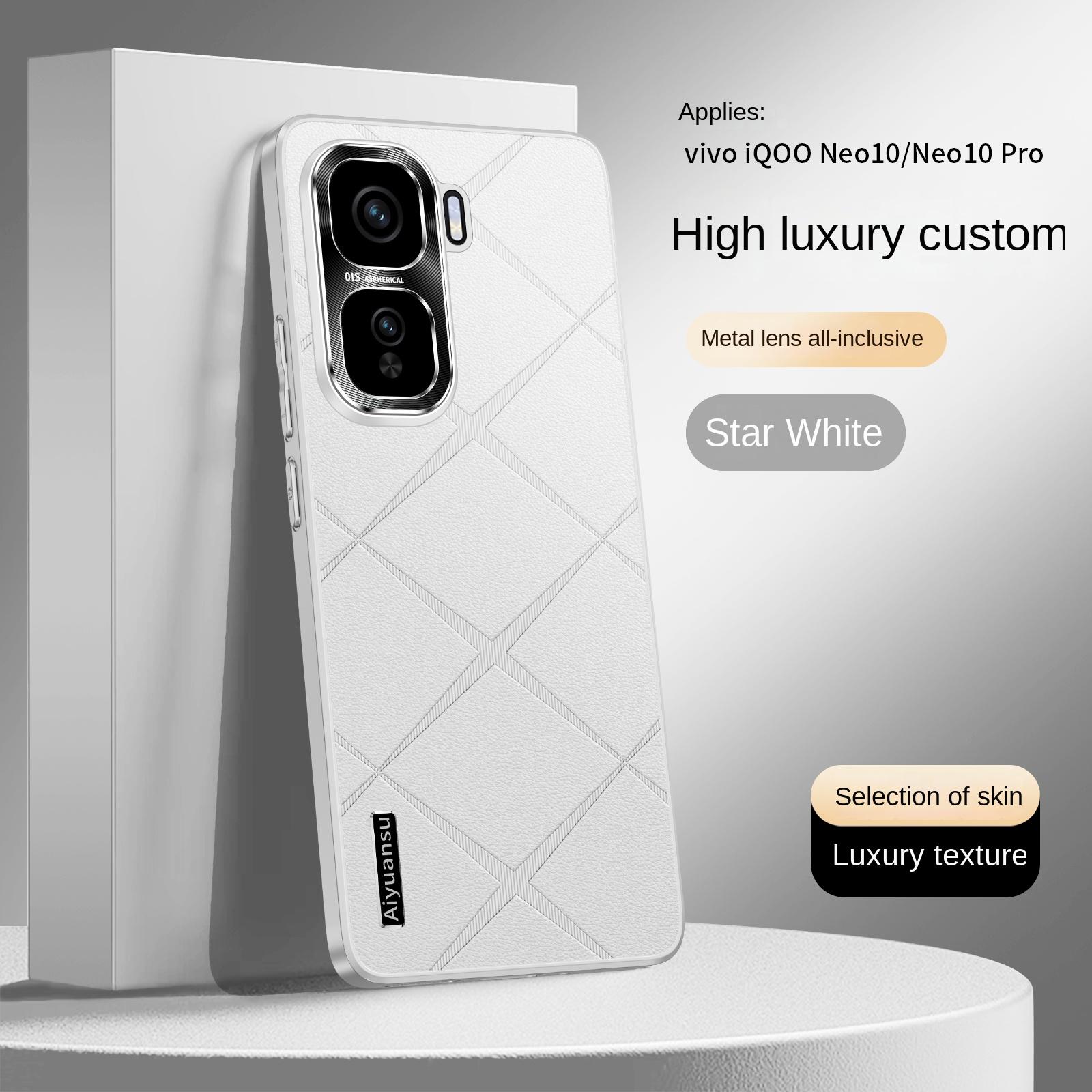 

Для VIVO IQOO Neo 10 10 Pro высококлассный чехол из веганской кожи, с металлической защитой объектива, противоударный и устойчивый к отпечаткам пальцев For IQOO Neo 10 белый