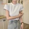 Women Slim Fit T-shirt O-neck Short Sleeve Pullover Tops Solid Color Stretchy Soft Tee Shirt Streetwear